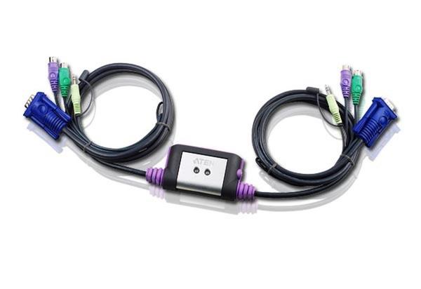 Aten CS62A 1.2 Mt Kablolu 2 Portlu PS/2  Klavye Mouse VGA Hoparlör Bağlantılı KVM Switch