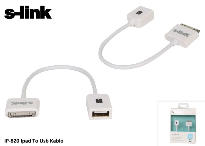 S-Link IP-820 USB 2.0 to iPad Erkek-Dişi Beyaz OTG Data Şarj Kablosu