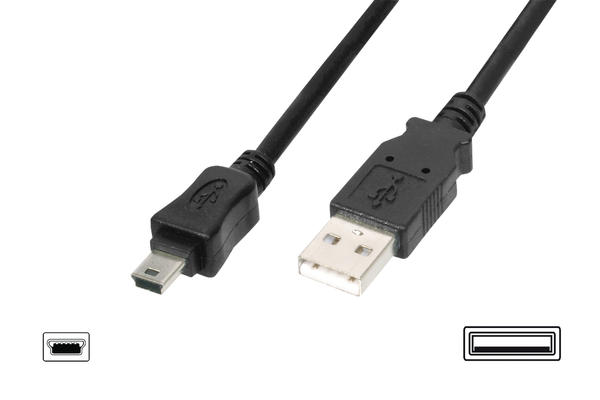 Digitus AK-300108-018-S 1.8 Mt USB 2.0 to mini USB 5 Pin Erkek-Erkek AWG28 UL USB 2.0 Kablo