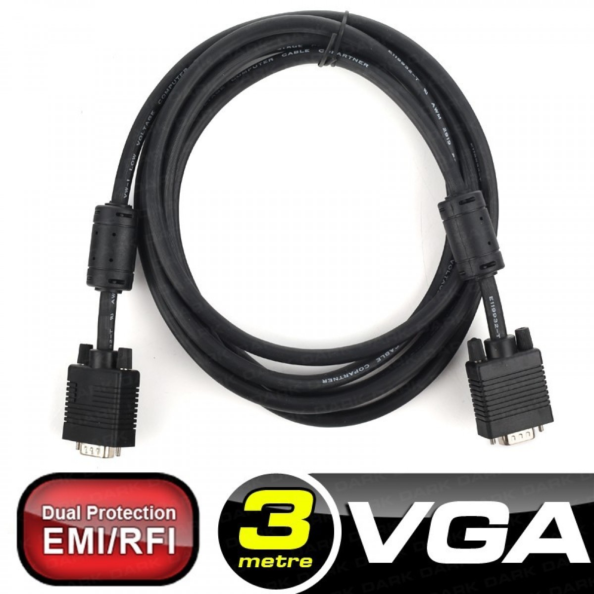 Dark DK-CB-VGAL300 3 Mt VGA to VGA Erkek-Erkek Ferrit Core EMI RFI VGA Görüntü Kablosu
