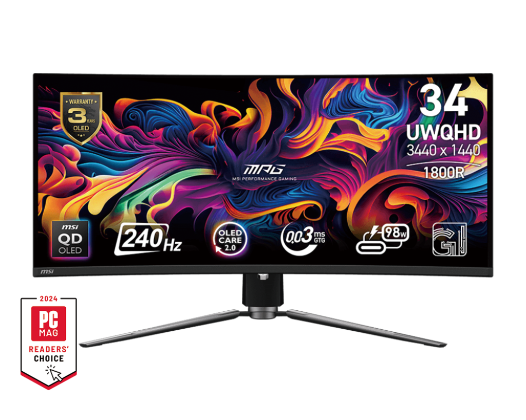 Msi MPG 341CQPX QD-OLED 34 inch 3440x1440 0.03ms 240Hz HDMI DP 1800R Adaptive-SYNC Curved Oyuncu Monitörü