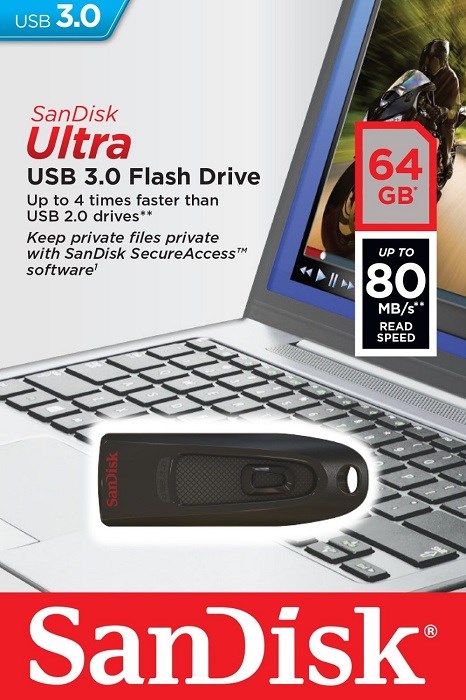 Sandisk SDCZ48-064G-U46 64 GB 80MB/s Ultra Siyah USB 3.0  USB Flash Bellek
