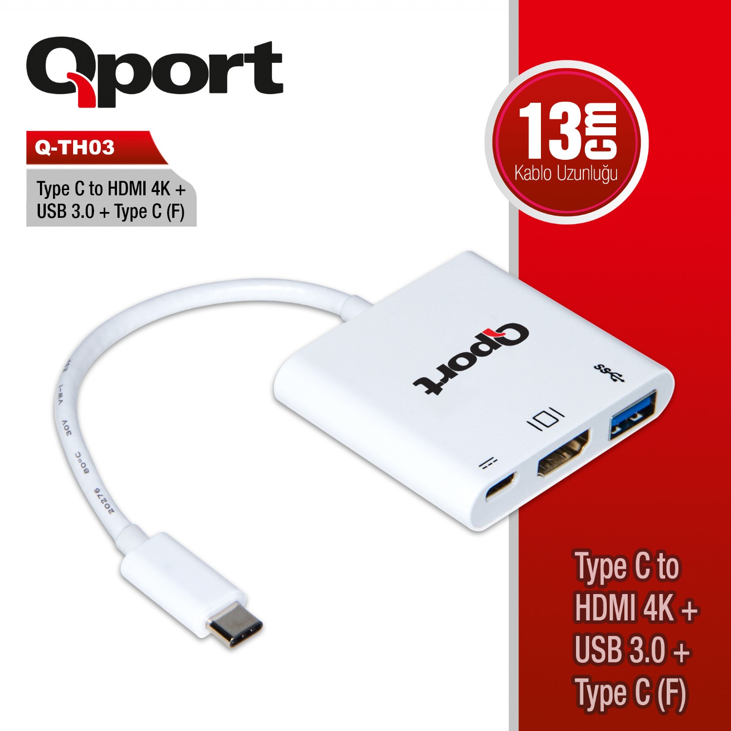 Qport Q-TH03 Usb Type C to HDMI Usb 3.0 Type C Çevirici Adaptör