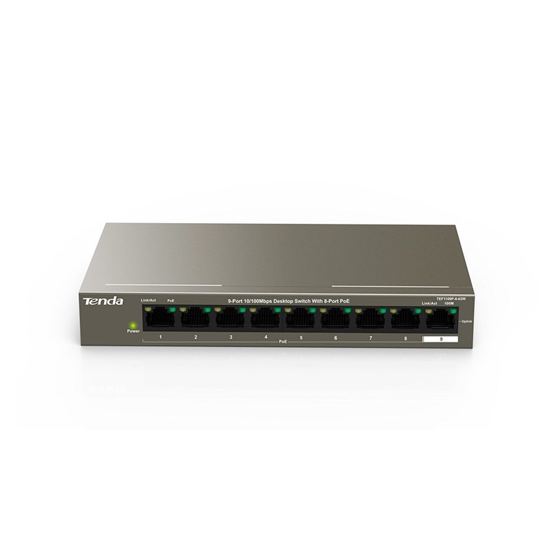 Tenda TEF1109P 9 Port 8 Port Poe+ 1 Port Ethernet 10/100 PoE+ 63W Switch