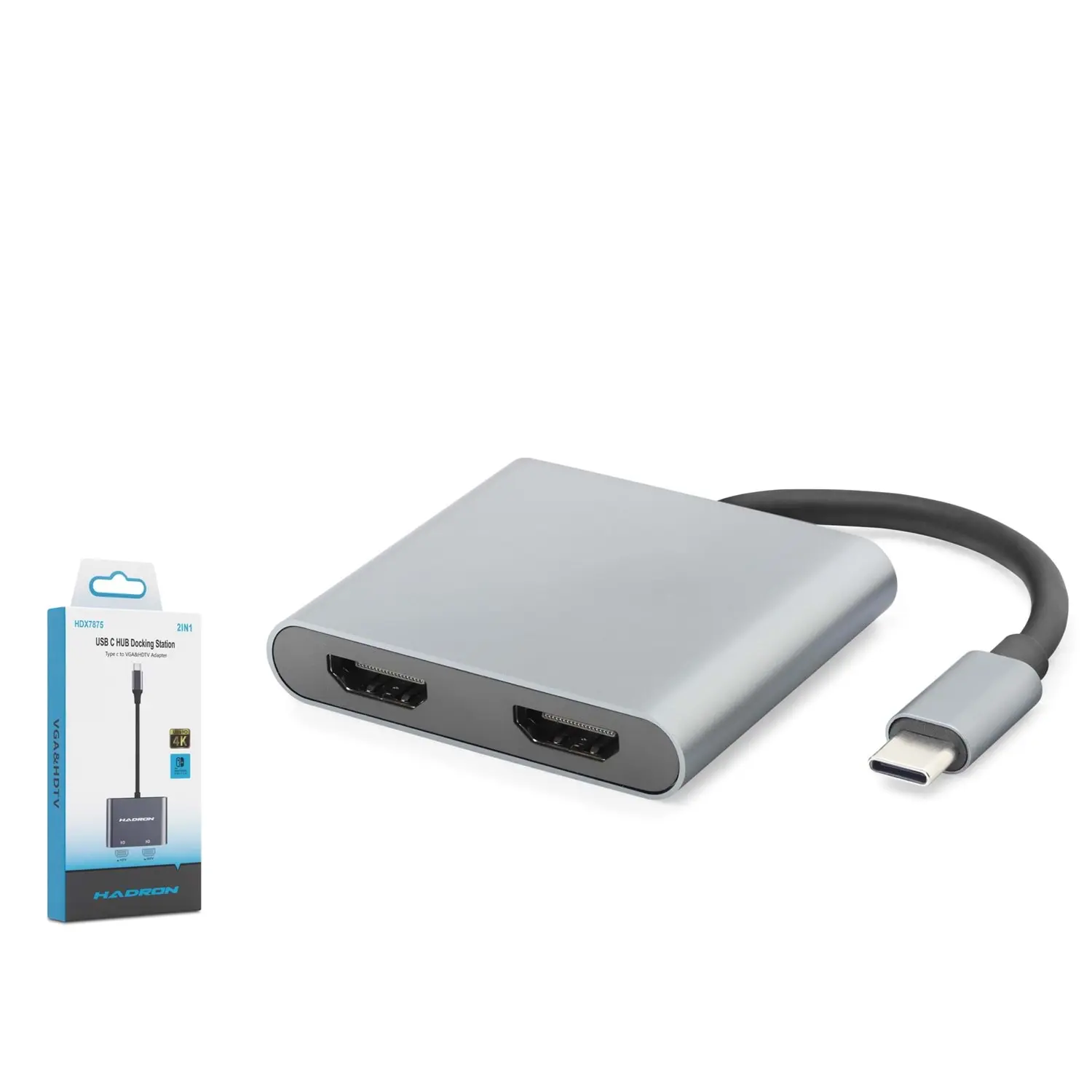 Hadron HDX7875 Usb Type C to 2x HDMI 4K 30Hz Usb Ekran Kartı Adaptörü