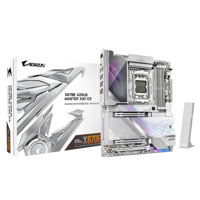 Gigabyte X870E AORUS MASTER X3D ICE Sc-AM5 DDR5 9000Mhz 3xM2 5-10Gbe Wi-Fi 7 ATX AMD Anakart