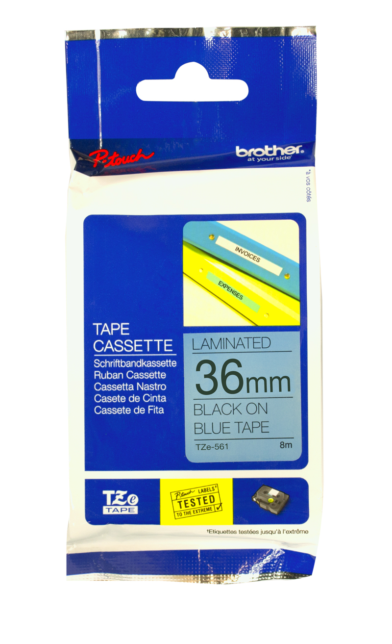 Brother P-Touch TZE-561 36mm 8Mt Mavi Üzerine Siyah Laminasyonlu Etiket