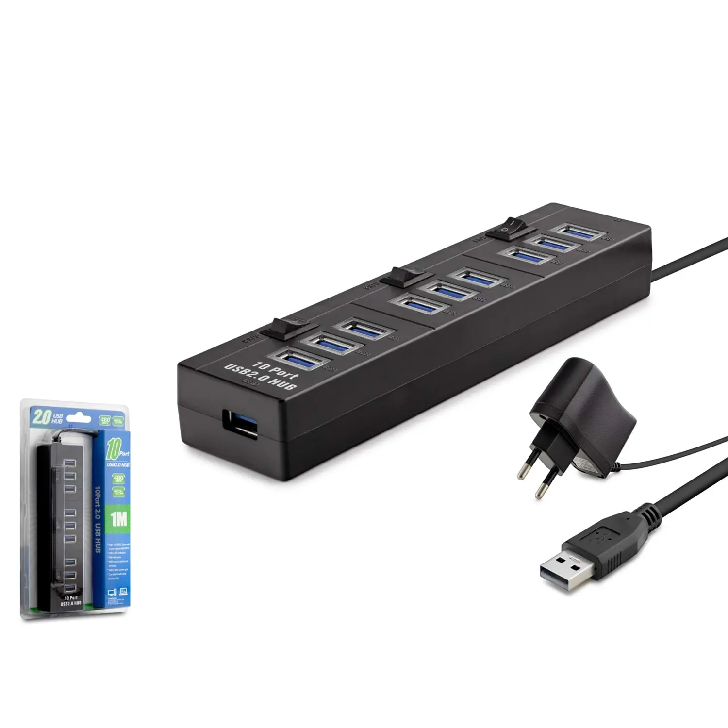Hadron HDX7005 Usb 2.0 to 10 Port USB 2.0 Anahtarlı Adaptörülü USB Çoklayıcı Hub