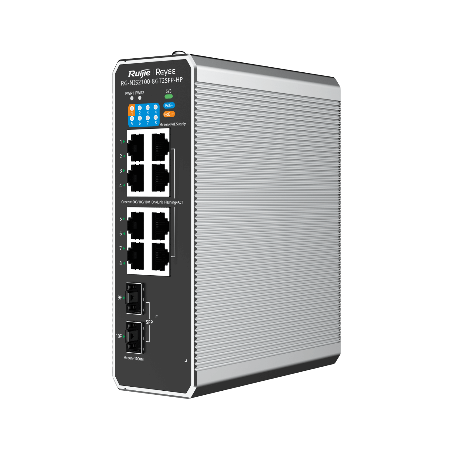 Ruijie RG-NIS2100-8GT2SFP-HP 8 Port Gigabit PoE 2 Port SFP 240W Cloud Yönetilebilir Endüstriyel Switch