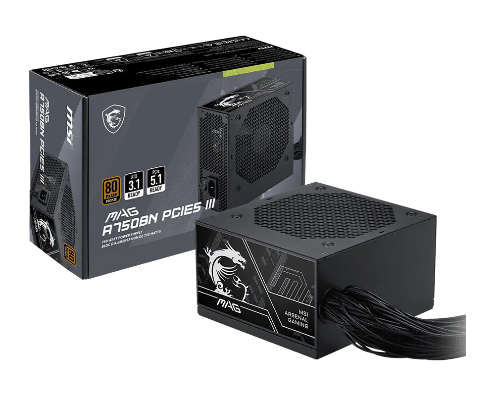 Msi MAG A750BN PCIE5 III 750W 80 Plus Bronze 12cm Fanlı PCIe 5.1 ATX 3.1 Power Supply