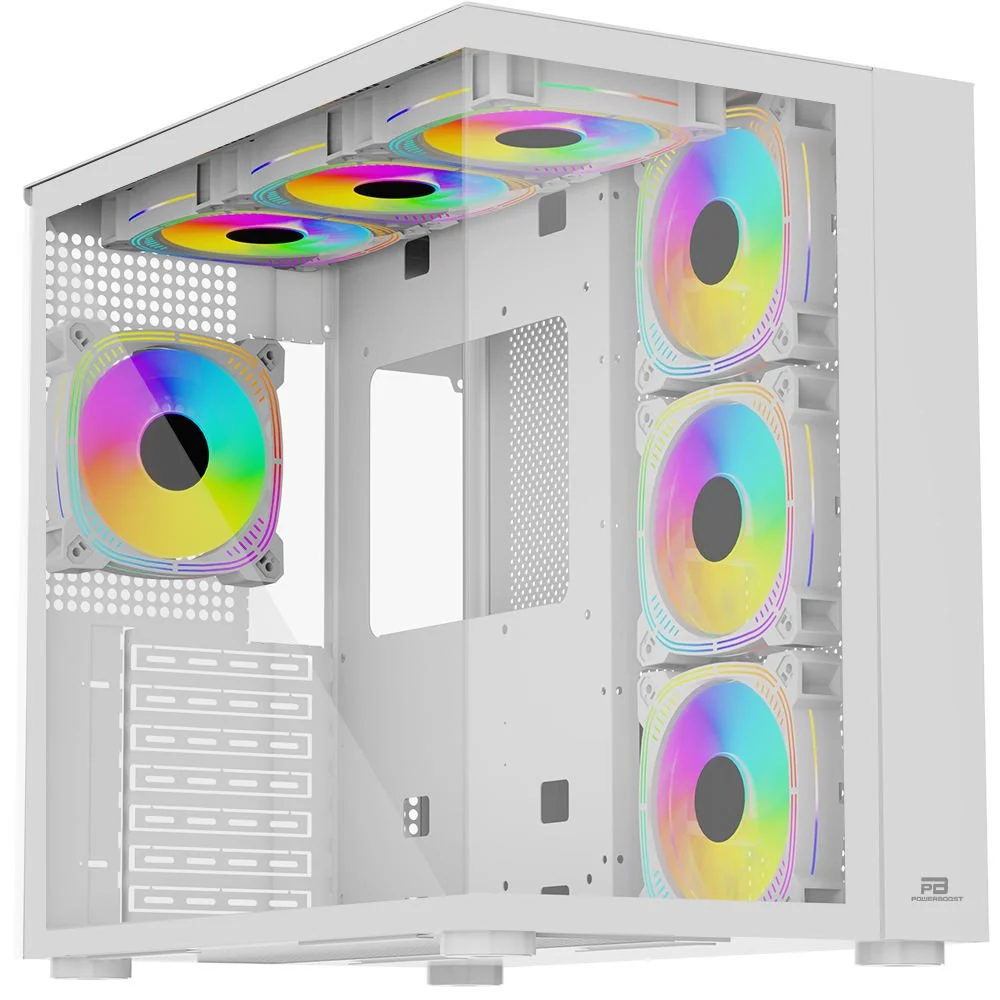 Power Boost PB-SS02W PSU YOK 7x12cm ARGB Fanlı SEA VIEW Beyaz Mid Tower ATX Kasa