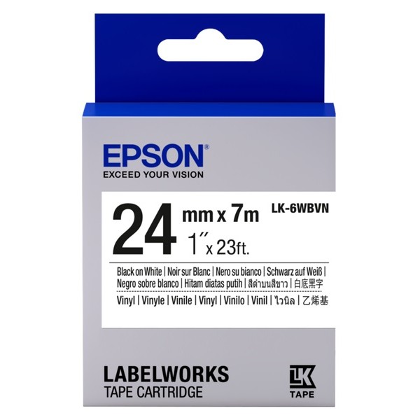 Epson LK-6WBVN 7Mt 24mm Vinil Beyaz Üzeri Siyah Etiket