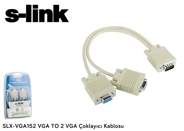 S-Link SLX-VGA152 VGA to 2 x VGA Erkek-Dişi 30cm Kablolu VGA Çoklayıcı