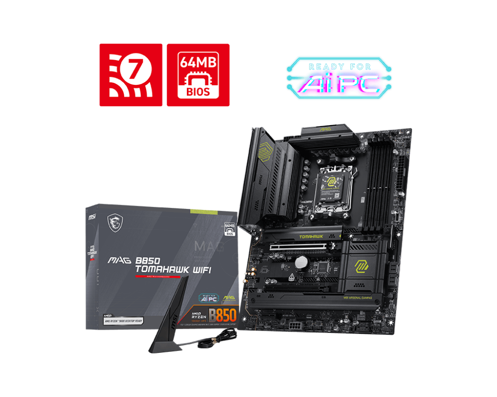 Msi MAG B850 TOMAHAWK WIFI Sc-AM5 DDR5 8200Mzh 3xM2 5Gbe Wi-Fi 7 ATX AMD Anakart