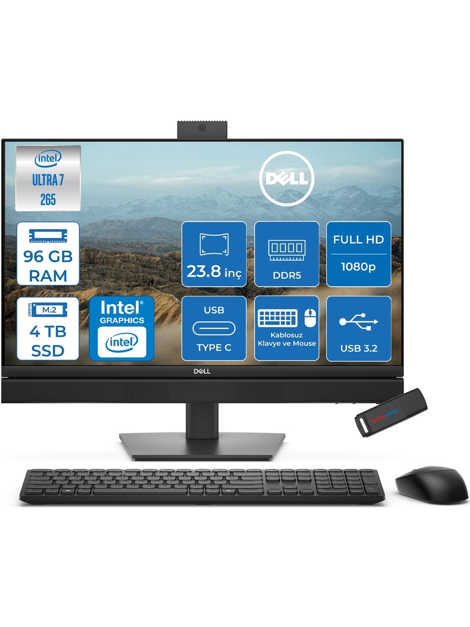 Dell EC24250 RPLU R006H CI5 1334U 3.4GHz 16GB 1TB 23.8 inch Win11 Home All In One Bilgisayar