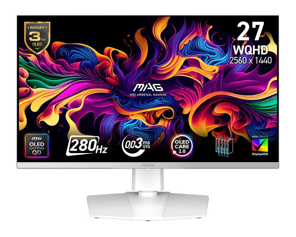 Msi MAG 272QPW QD-OLED X28 26.5 inch 2560x1440 0.03Ms 280Hz HDMI DP FreeSync Prenium Pro Beyaz Monitör