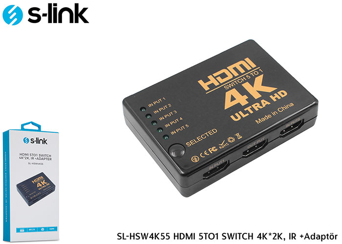 S-Link SL-HSW4K55 5 Port 2K 4K v1.4 5 To 1 IR Adaptör HDMI Switch Çoklayıcı