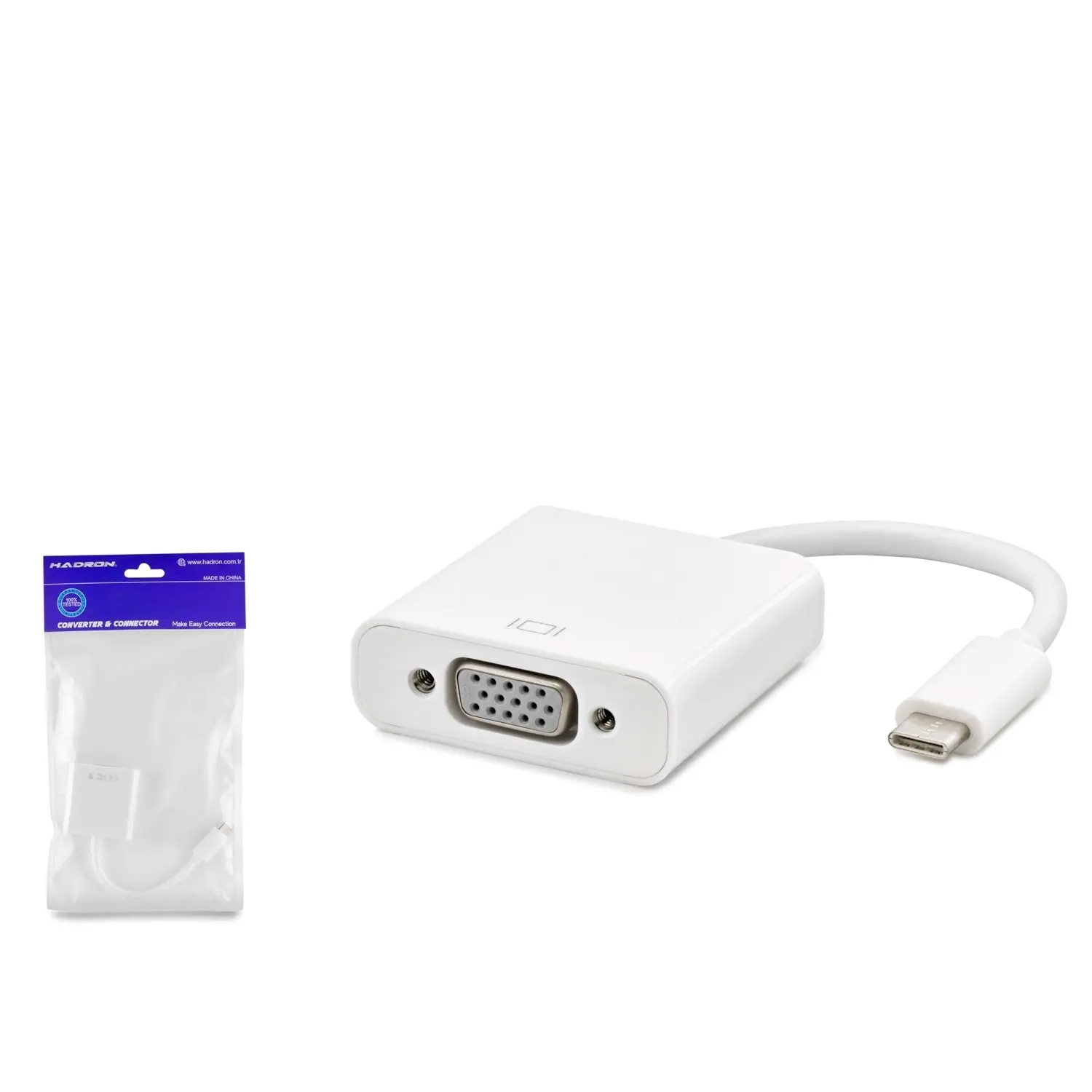 Hadron HDX7773 USB Type C to VGA Erkek-Dişi 1080P Beyaz USB Ekran Kartı Adaptörü