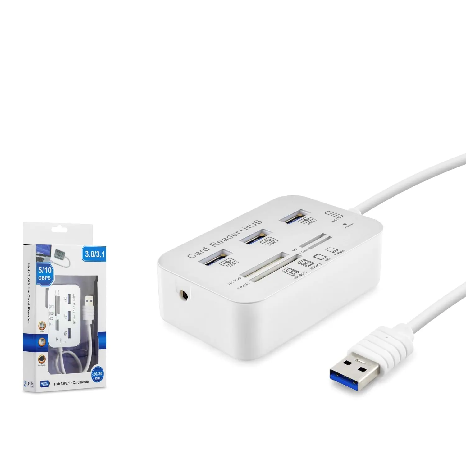 Hadron HDX7028 Usb 3.0 to 3 Port USB 3.0 SD microSD TF Beyaz Kart Okuyucu