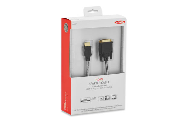 Ednet ED-84487 5 Mt HDMI to DVI-D Erkek-Erkek (24+1) AWG30 Zırhlı Altın Erkek-Erkek Dönüştürücü Kablo