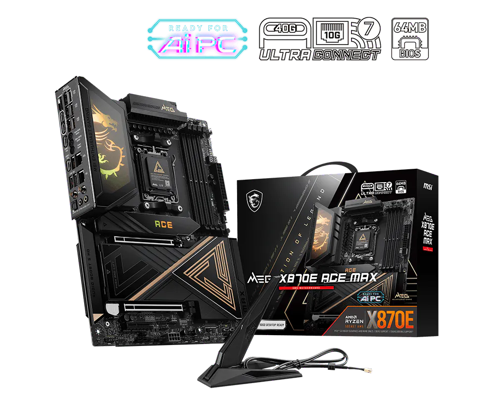 Msi MEG X870E ACE MAX Sc-AM5 DDR5 8400MHz 5xM2 5-10Gbit Wi-Fi 7 RGB ATX AMD Anakart