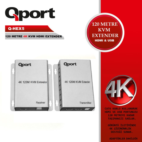 Qport Q-HEX5 120Mt HDMI to RJ45 CAt6 4K KVm HDMI Mesafe Uzatıcı