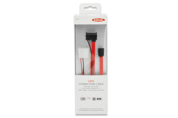 Ednet ED-84143 0,5 Mt SATA 13 Pin to SATA 7 Pin L Tipi 4 Pin Güç Erkek-Erkek SATA Kablosu