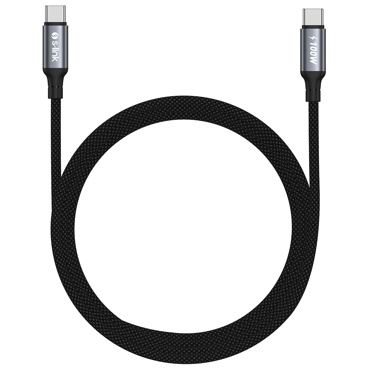 S-Link CC-0100 1.2 Mt USB Type C to USB Type C PD 100W Örgülü Metal Başlıklı Siyah Hızlı Şarj Kablosu