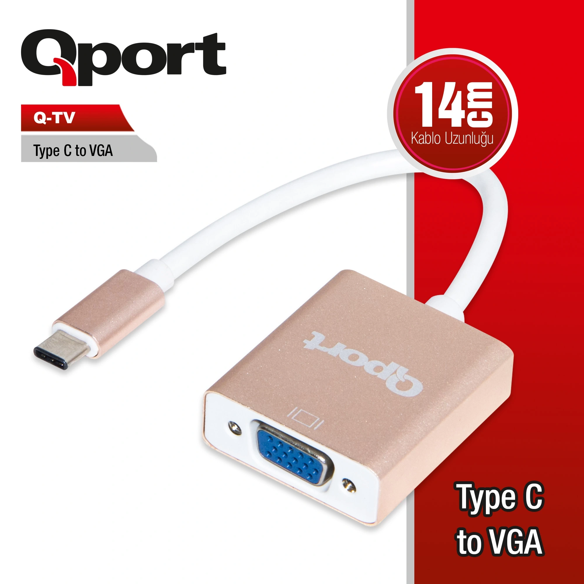 Qport Q-TV USB Type C to VGA 60Hz Usb Ekran Kartı Adaptörü
