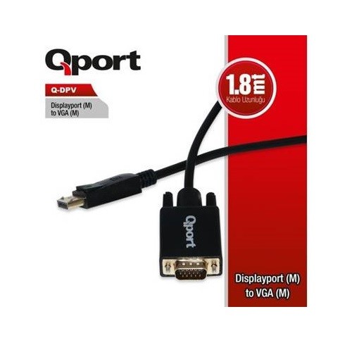 Qport Q-DPV-DP-VGA 1.8 Mt DISPLAYPORT to VGA Erkek-Erkek Görüntü Kablosu
