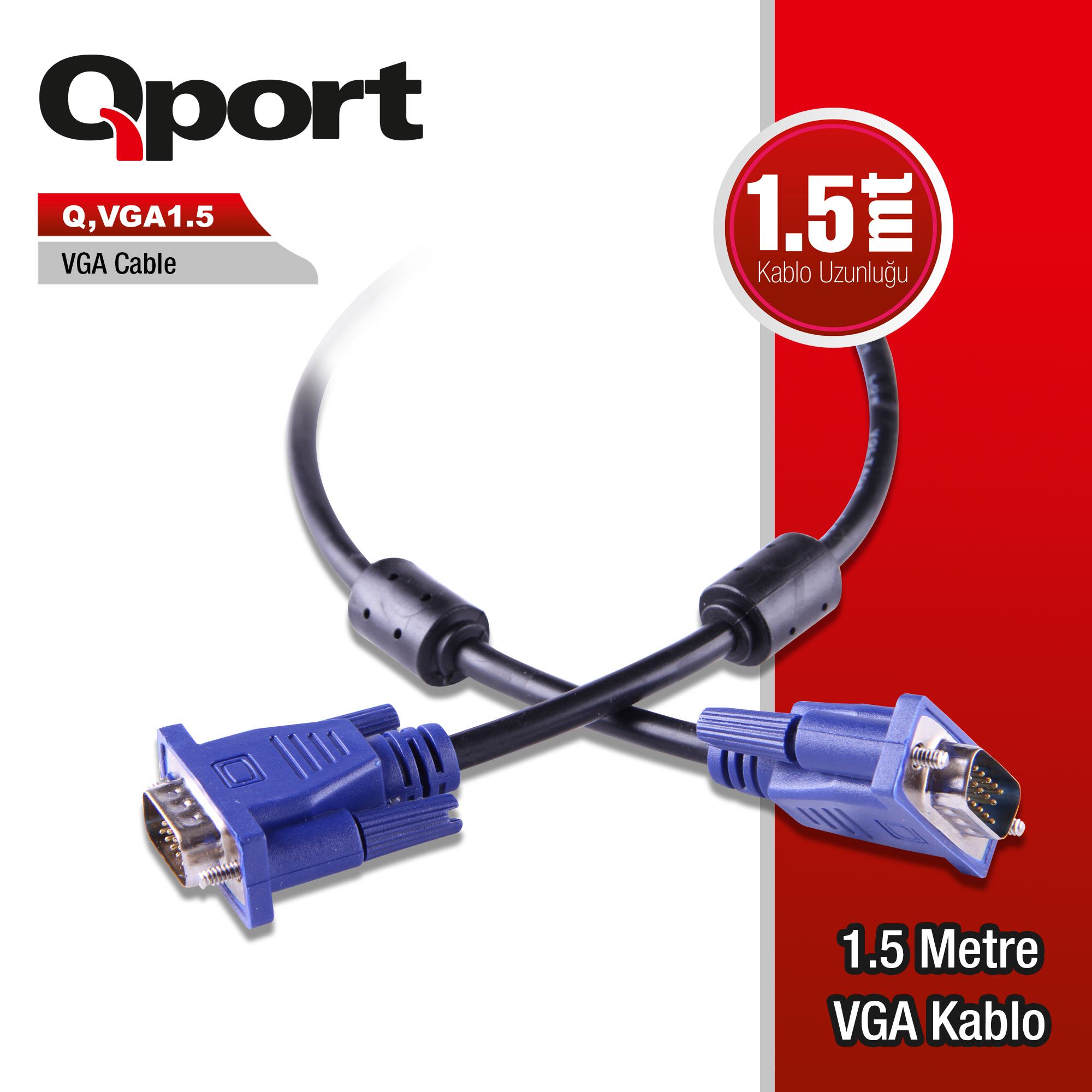 Qport Q-VGA1.5 1.5 Mt VGA to VGA Erkek-Erkek Vga Kablosu