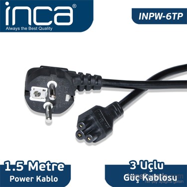Inca INPW-06TP 1.5 Mt 3x0.75mm 90 Derece Notebook Power Kablosu