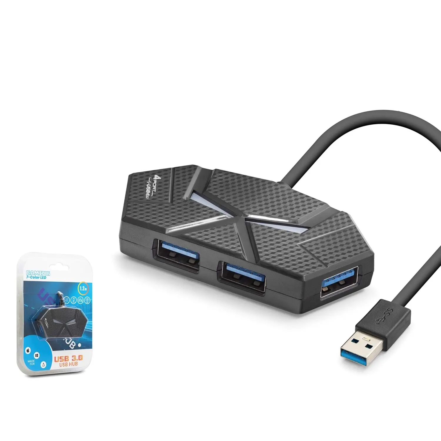Hadron HDX7050 Usb 3.0 to 4 Port USB 3.0 7 Renk Led Gaming Siyah Usb Çoklayıcı