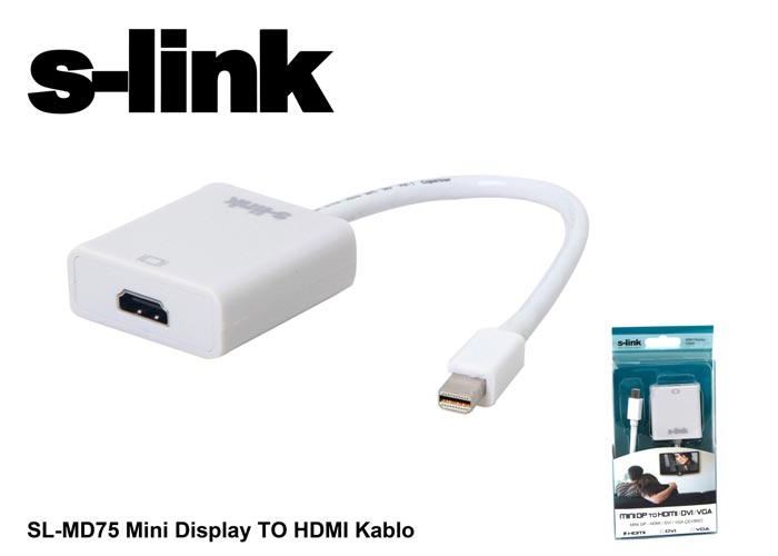 S-Link SL-MD75 mini DISPLAY PORT to HDMI Erkek-Dişi Beyaz Dönüştürücü Adaptör