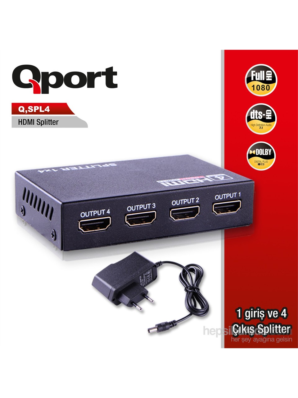 Qport Q-SPL4 HDMI to HDMI 1 Port Giriş 4 Port Çıkış HDMI Görüntü Çoklayıcı