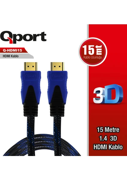 Qport Q-HDMI15 15 Mt HDMI to HDMI v1.4 Altın Uçlu HDMI Görüntü Kablosu