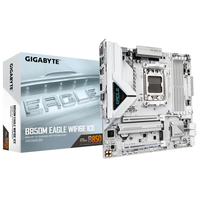 Gigabyte B850M EAGLE WIFI6E ICE Sc-AM5 DDR5 8200Mhz 2xM2 2.5Gbit Wi-Fi 6E mATX AMD Anakart