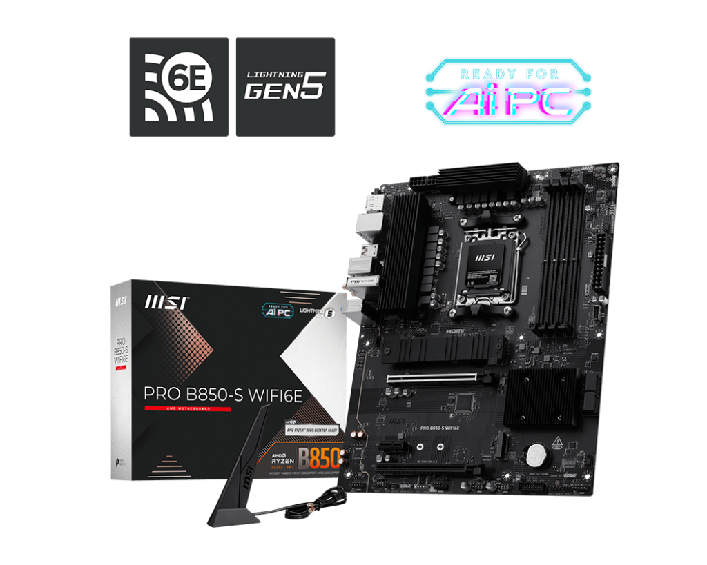 Msi PRO B850 S WIFI6E Sc-AM5 DDR5 8200Mhz 2xM.2 2.5Gbit LAN Wi-Fi 6E ATX AMD Anakart