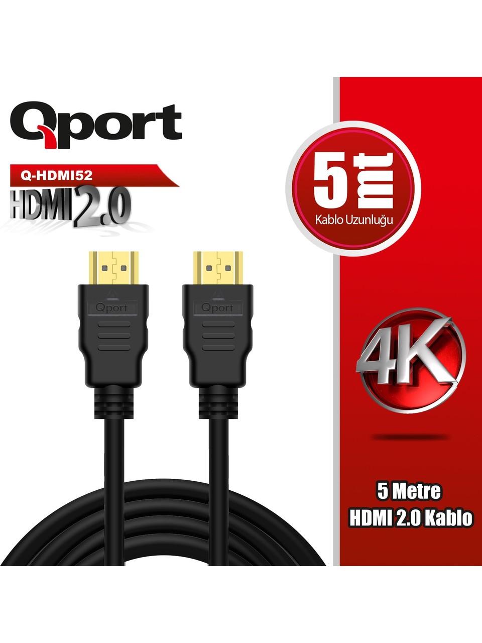 Qport Q-HDMI52 5 Mt HDMI to HDMI v2.0 4K 60hz Altın Uçlu HDMI Görüntü Kablosu