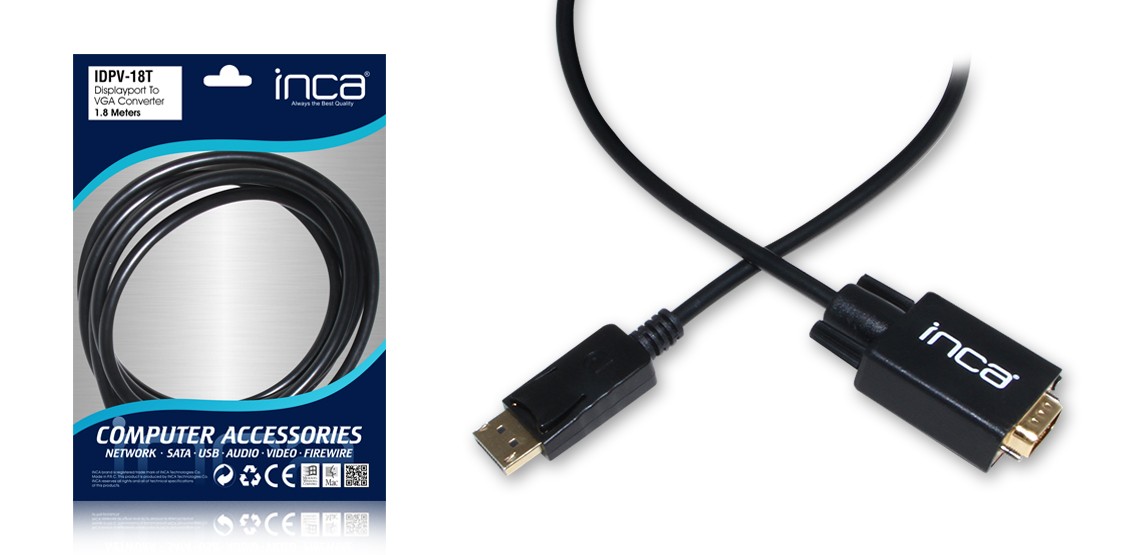 Inca IDPV-18T 1.8 Mt DISPLAY PORT to VGA Erkek-Erkek Görüntü Kablosu