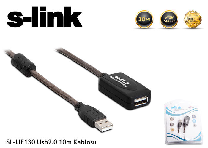 S-Link SL-UE130 10 Mt USB 2.0 to USB 2.0 Erkek-Dişi Extender USB 2.0 Uzatma Kablosu