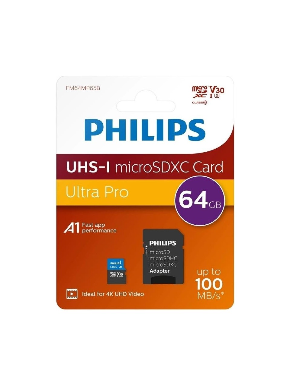 Philips FM64MP65B 64 GB 100Mb/s SDXC UHS-I Class10 microSD Hafıza Kartı