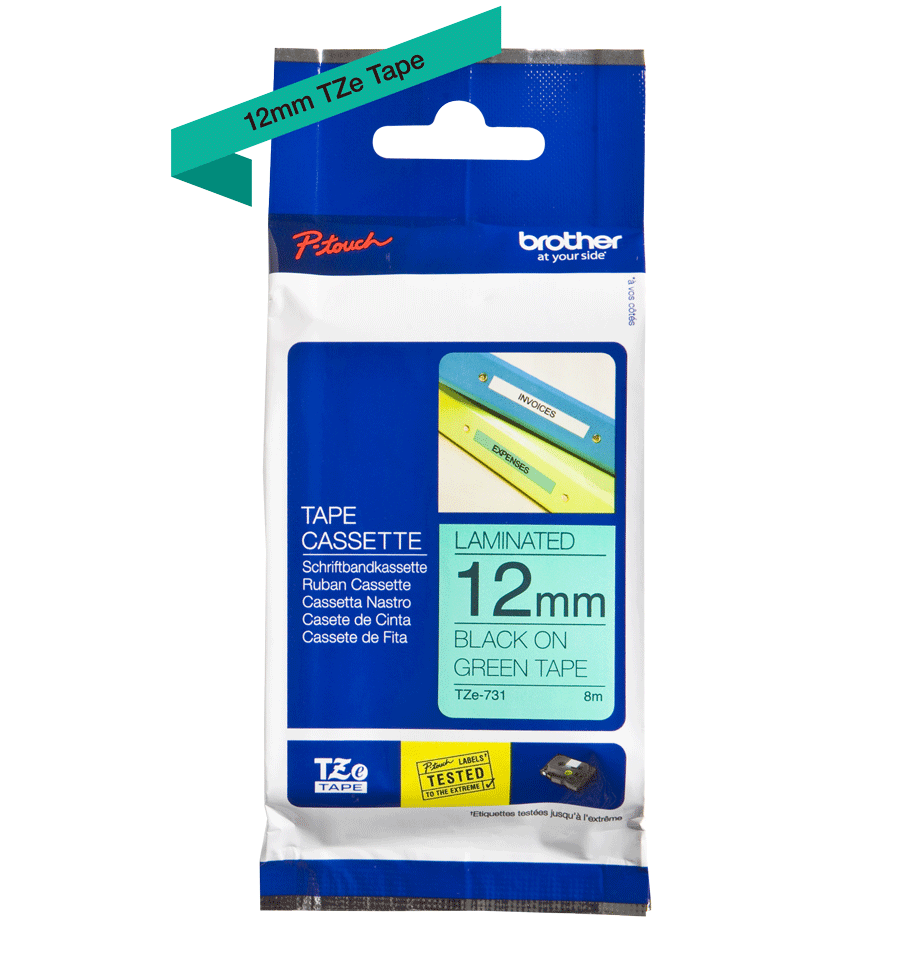 Brother P-Touch TZE-731 12mm 8Mt Yeşil Üzerine Siyah Laminasyonlu Etiket