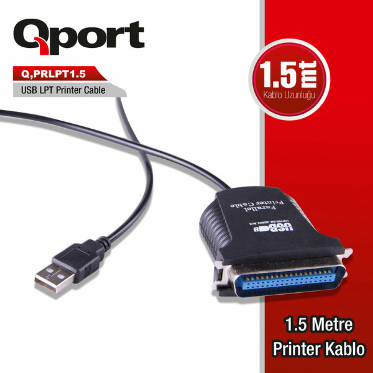 Qport Q-PRLPT1.5 1.5 Mt USB 2.0 to LTP Paralel Port Çevirici Yazıcı Kablosu