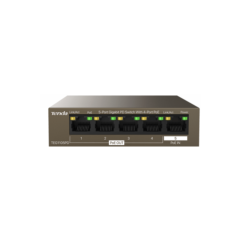 Tenda TEG1105PD 1 Port Gigabit Ethernet 4 Port Gigabit Poe 30W PoE Switch