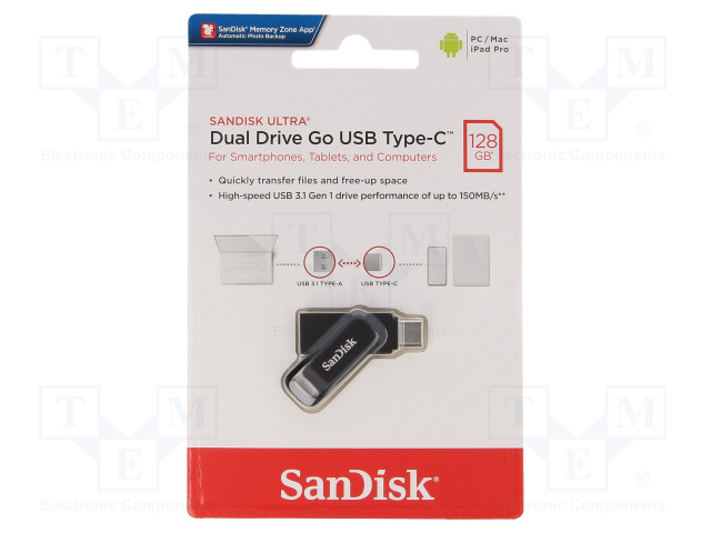 Sandisk SDDDC3-128G-G46 128 GB Ultra Dual Drive OTG M 3.0 USB 3.0 Flash Bellek