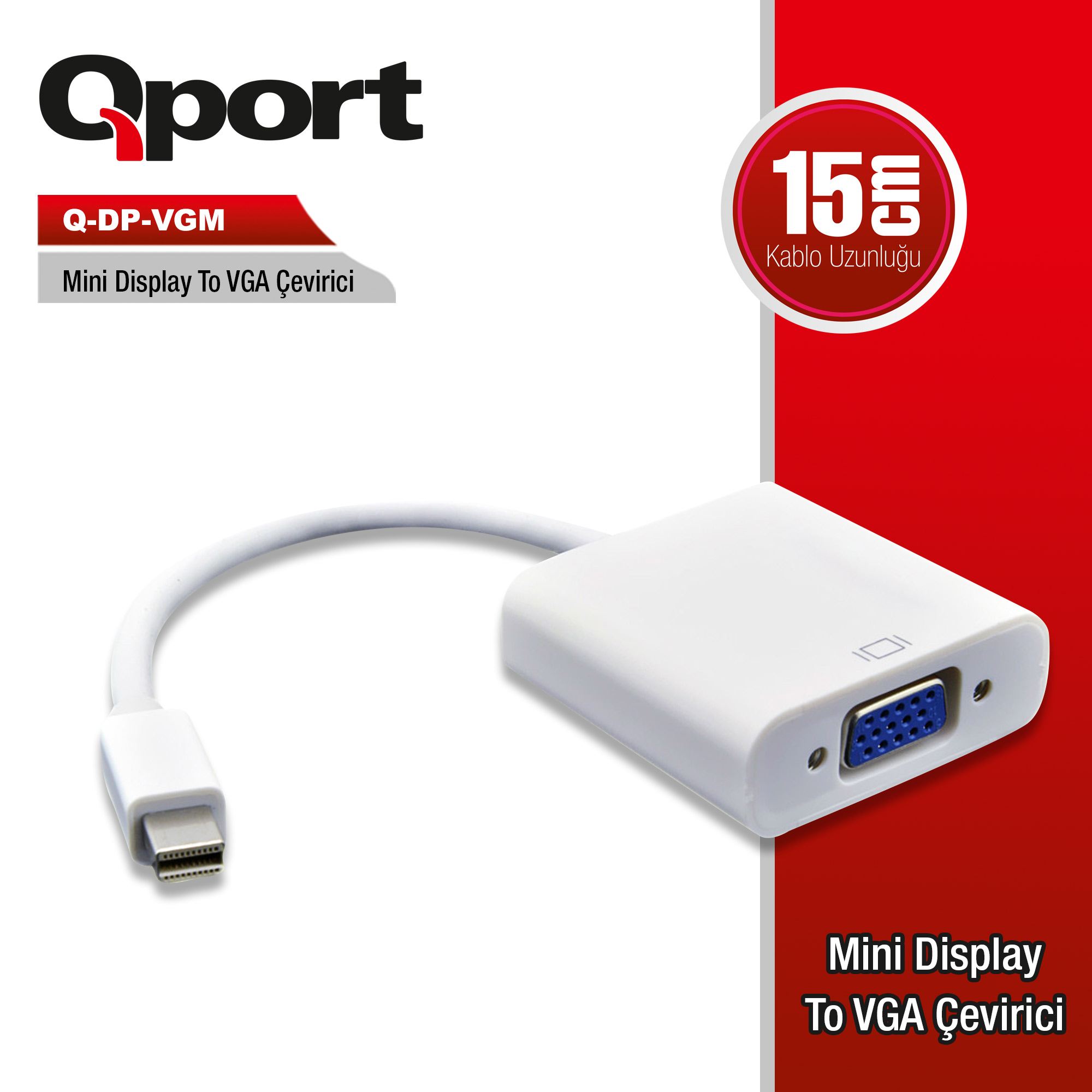 Qport Q-DP-VGM mini DISPLAY PORT to VGA Erkek-Dişi Dönüşütürücü Adaptör