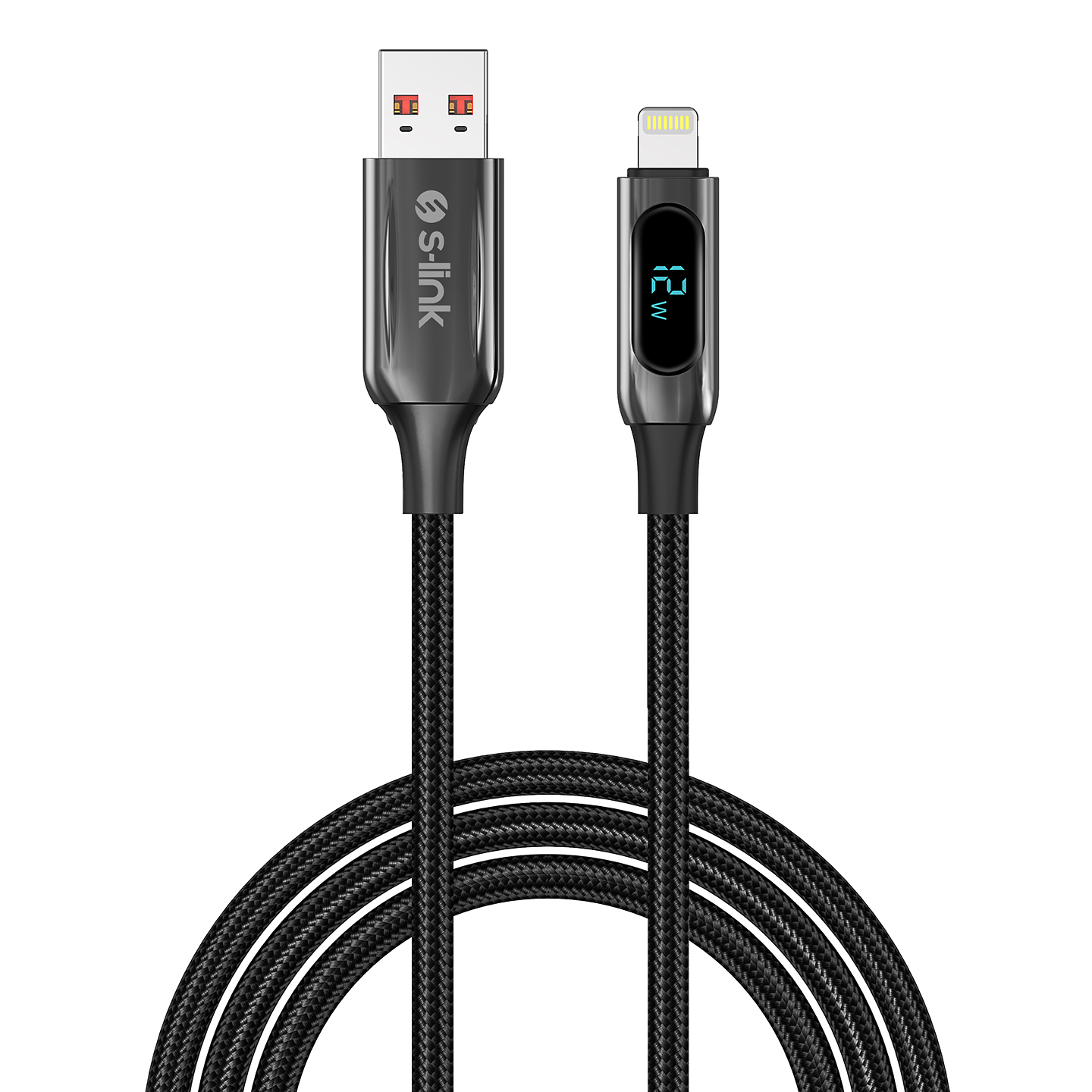 S-Link UL-012 1 Mt USB to Lightning PD Örgülü LED Başlıklı Siyah Hızlı Şarj Kablosu