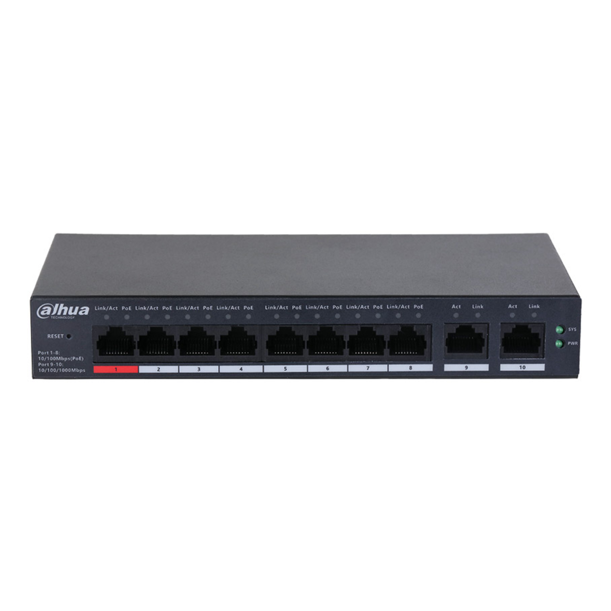 Dahua CS4010-8ET-110 10 Port Gigabit PoE 2 Port Gigabit Uplink 110W Cloud Yönetilebilir Switch