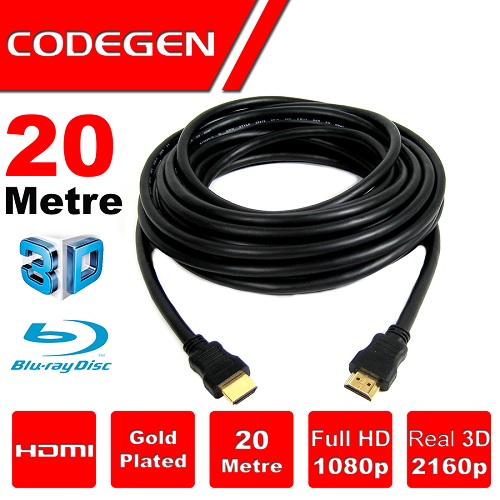 Codegen CPS200 20 Mt HDMI to HDMI 1.4v 2K 3D Gold HDMI Görüntü Kablosu